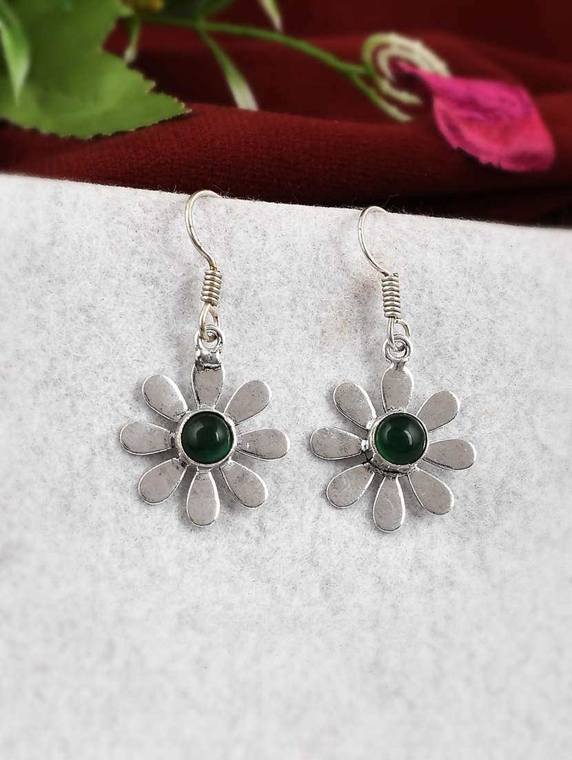 green brass drop earring