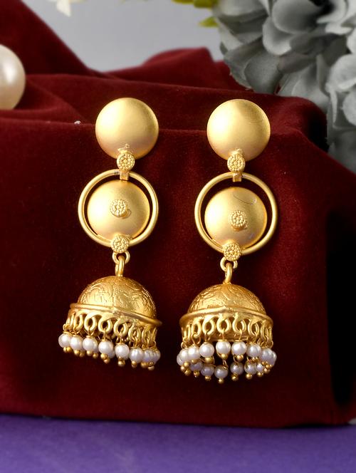 gold brass jhumka earring - 18381356 -  Standard Image - 0