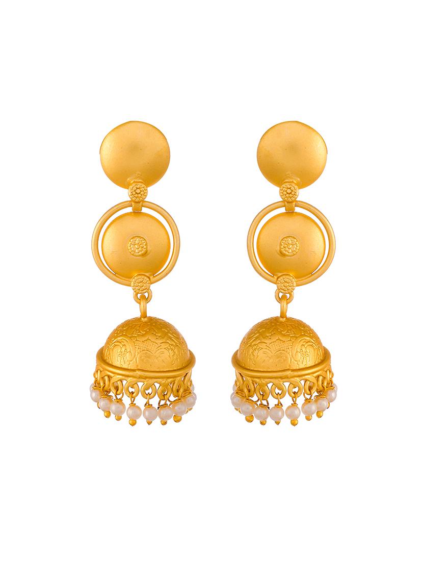 gold brass jhumka earring - 18381356 -  Standard Image - 1