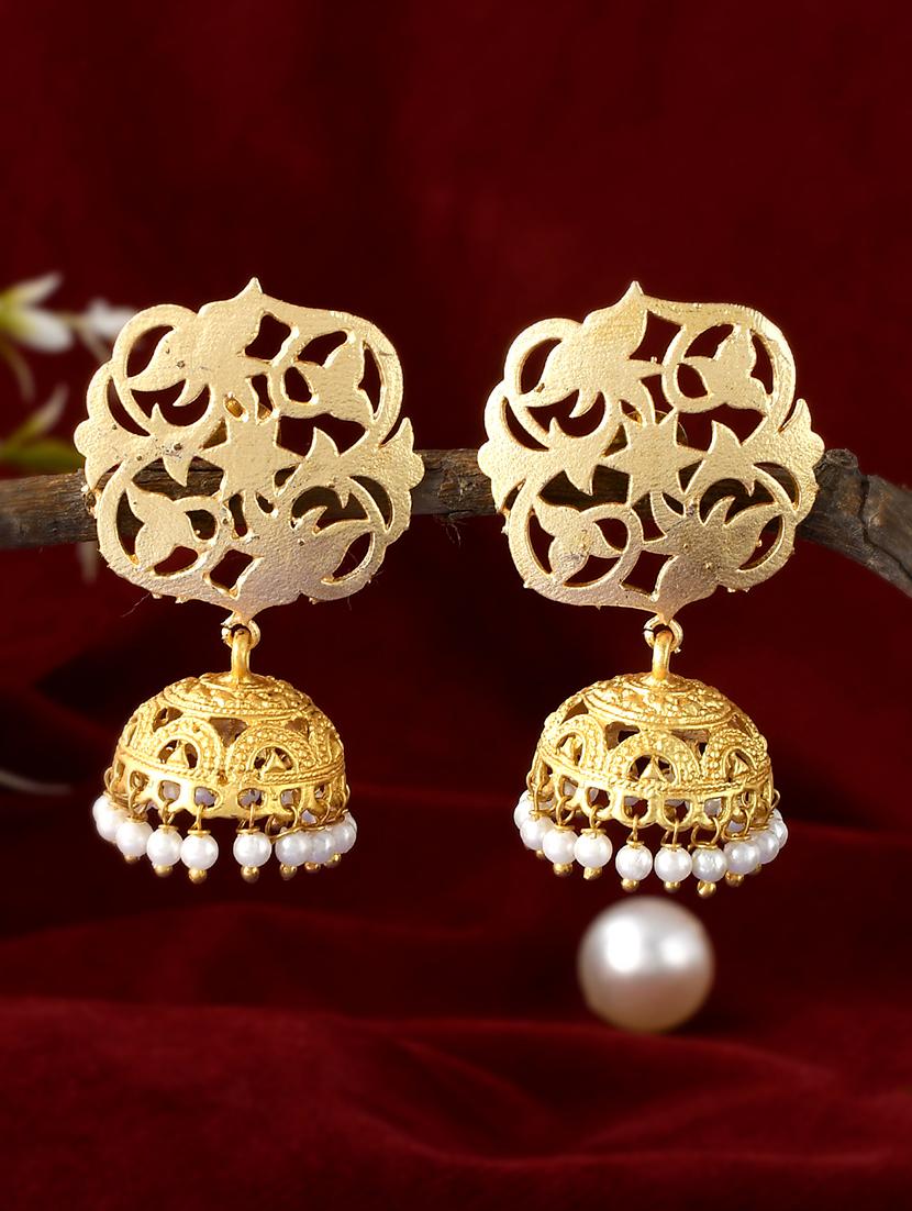 gold brass jhumka earring - 18381375 -  Zoom Image - 0