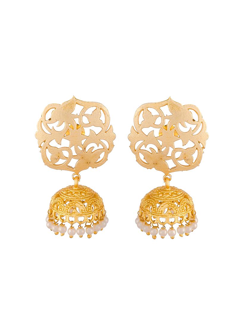 gold brass jhumka earring - 18381375 - Standard Image - 1