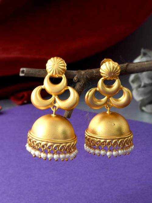 gold brass jhumka earring - 18381381 -  Standard Image - 0