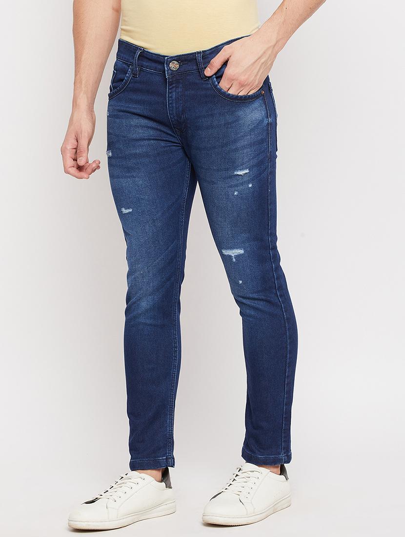 navy-blue distressed denim jean - 18381411 - Standard Image - 1