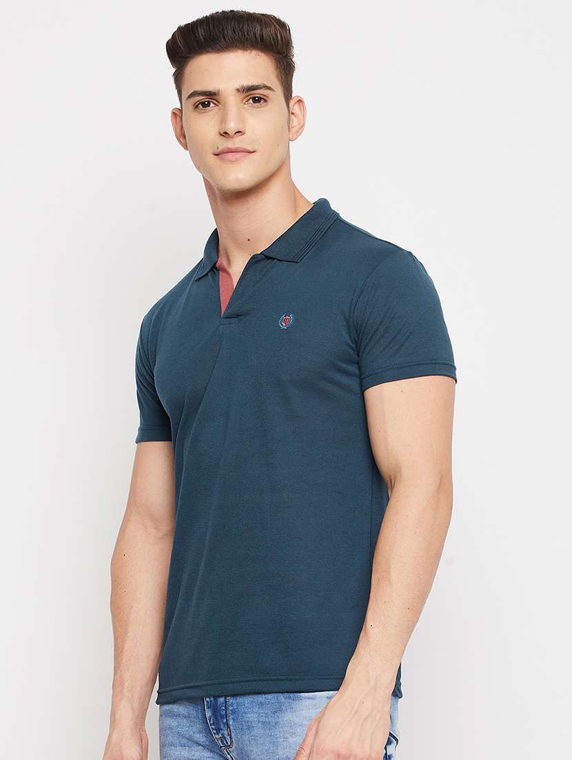 navy-blue solid polo t-shirt - 18381427 - Standard Image - 1