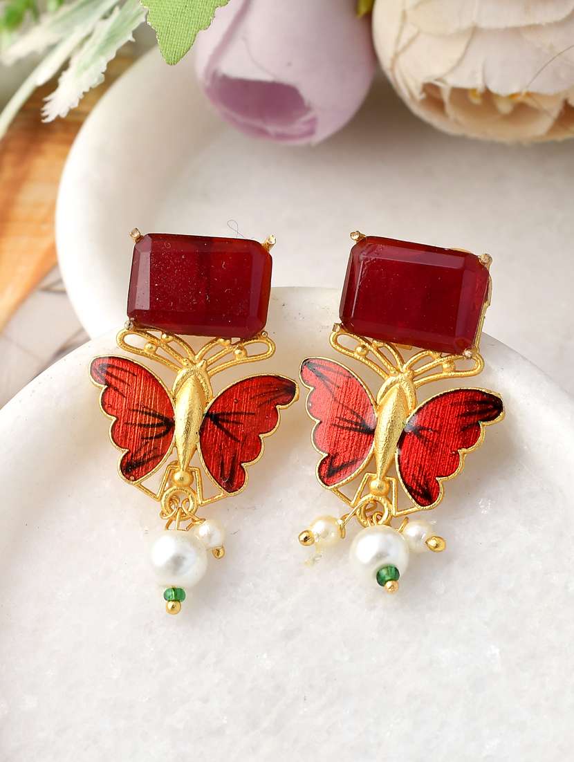 red brass drop earring - 18381783 - Zoom Image - 0