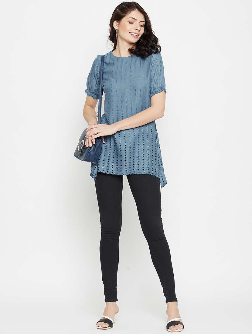 round neck self designed asymmetric top - 18381809 -  Standard Image - 4