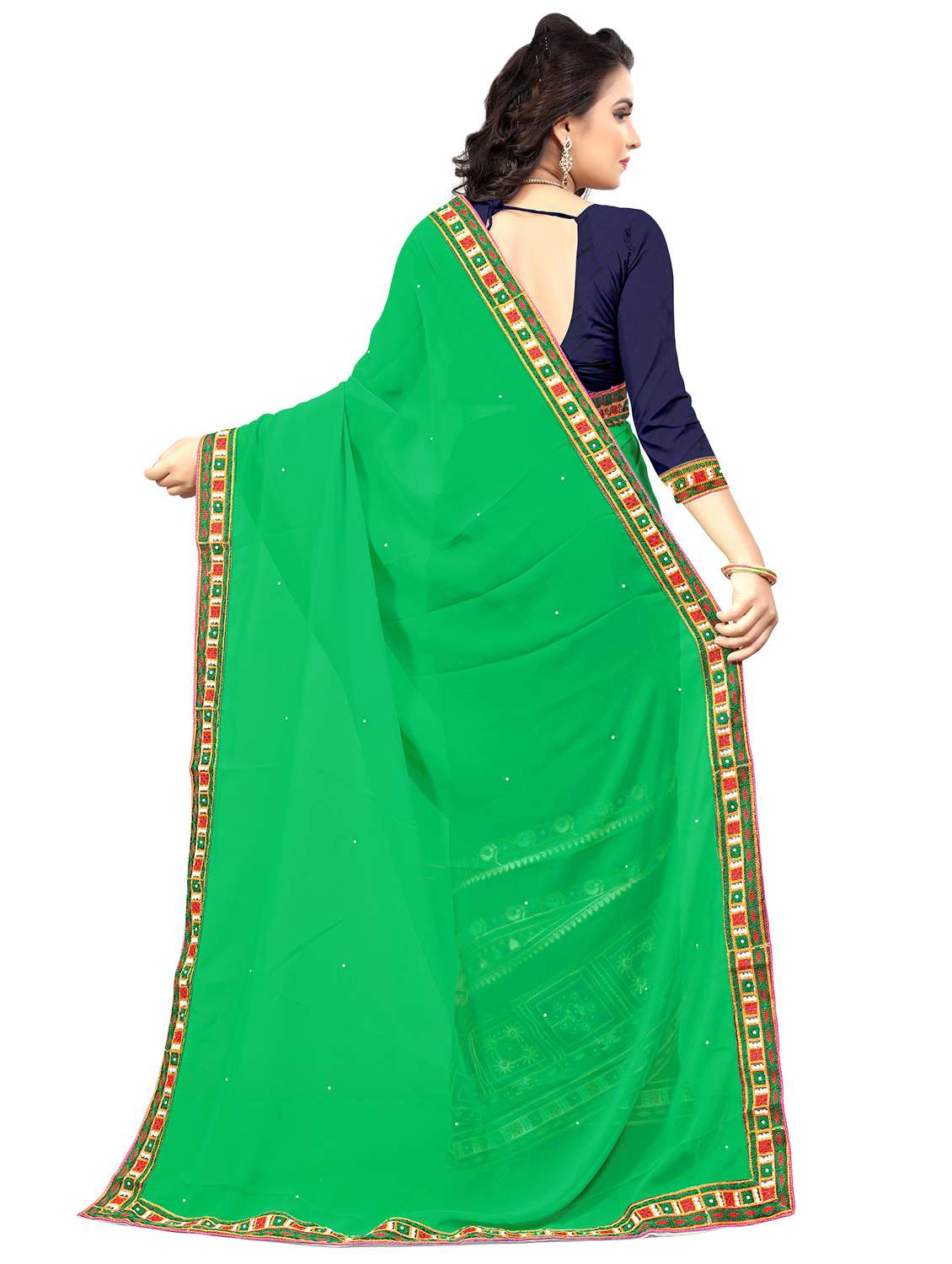 women's solid with work green colored saree with blouse - 18382033 -  Standard Image - 1