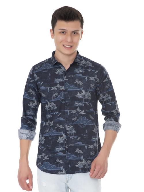 blue printed casual shirt - 18382371 - Standard Image - 0