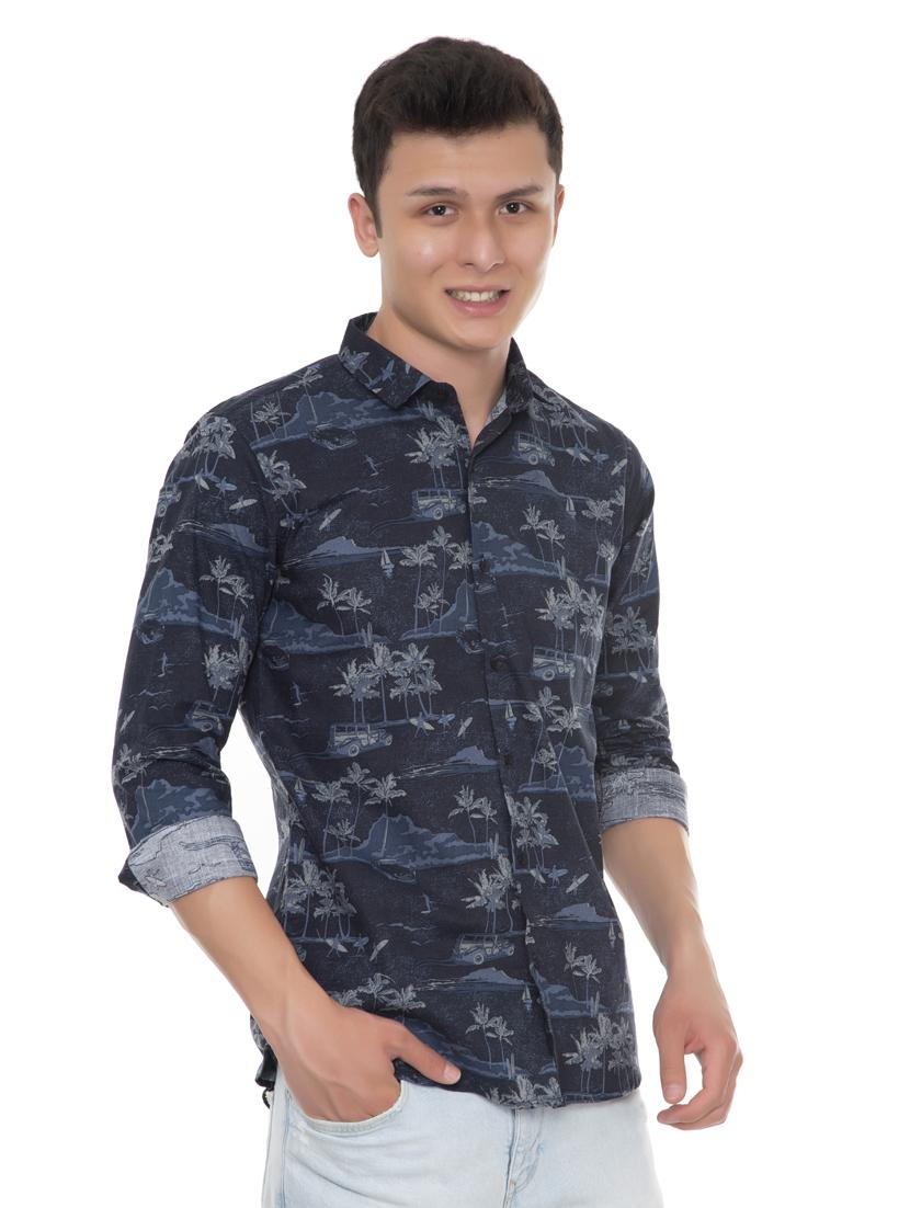 blue printed casual shirt - 18382371 - Standard Image - 1