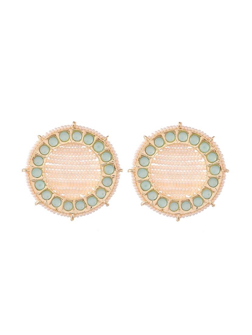 gold plated green & pearl beaded handcrafted stud earrings - 18382620 - Standard Image - 1