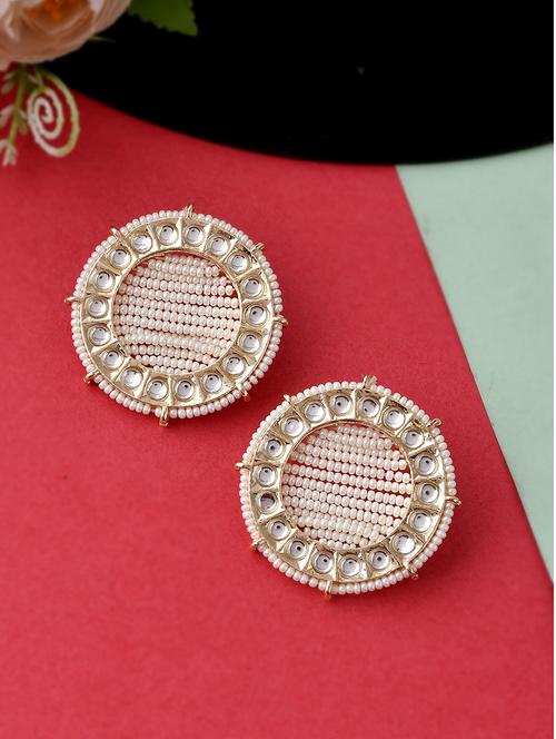 gold plated white & pearl beaded handcrafted stud earrings - 18382623 - Standard Image - 0