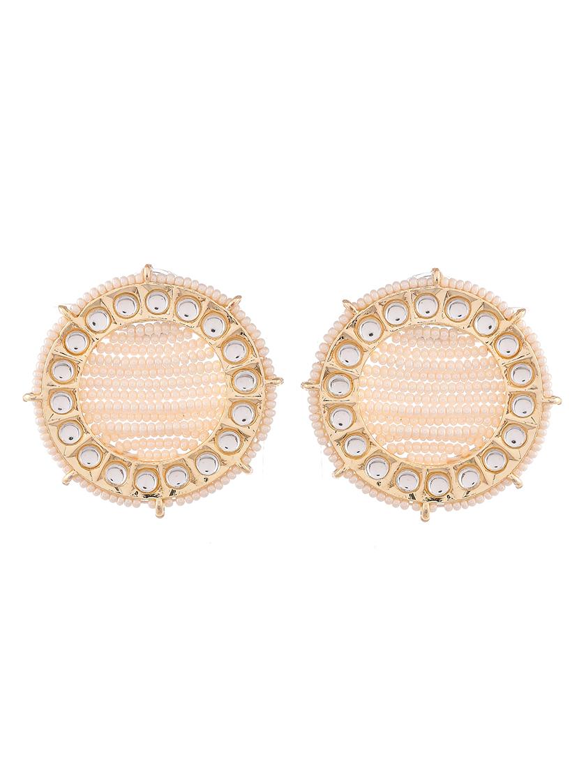 gold plated white & pearl beaded handcrafted stud earrings - 18382623 - Standard Image - 1