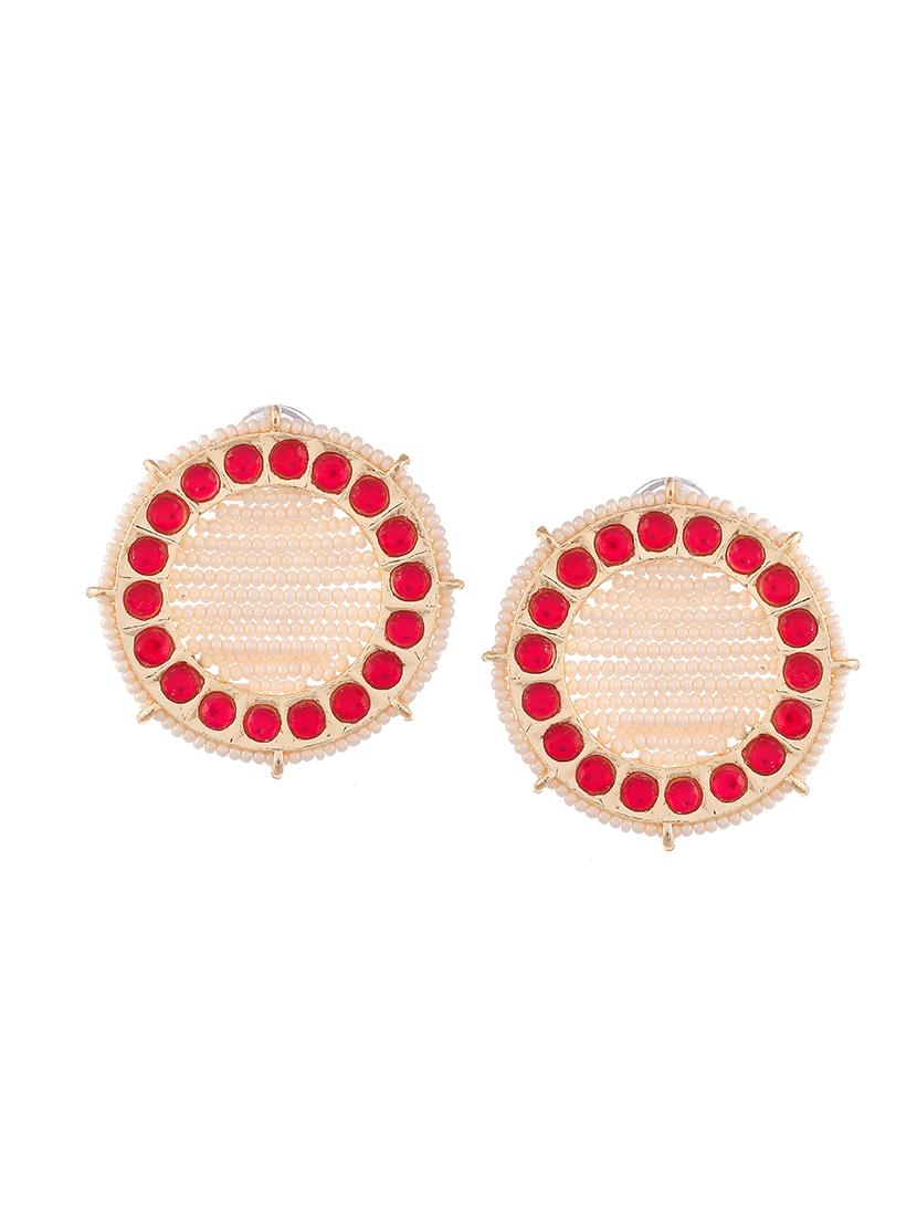 gold plated red & pearl beaded handcrafted stud earrings - 18382624 -  Standard Image - 1