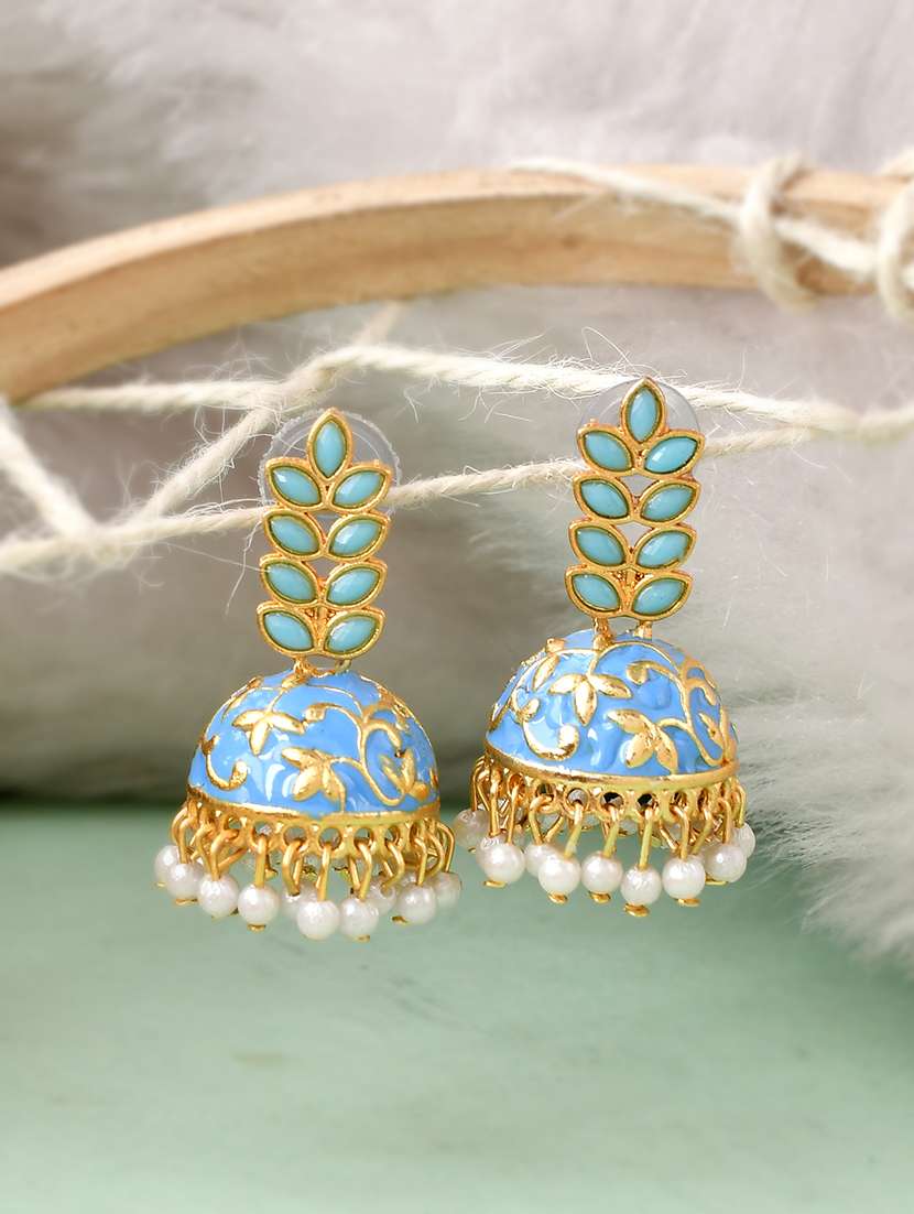 blue brass jhumka earring