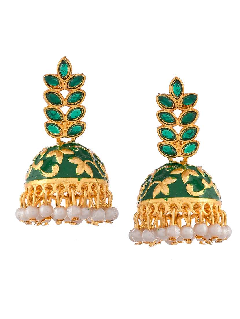 green brass jhumka earring - 18382633 -  Standard Image - 1