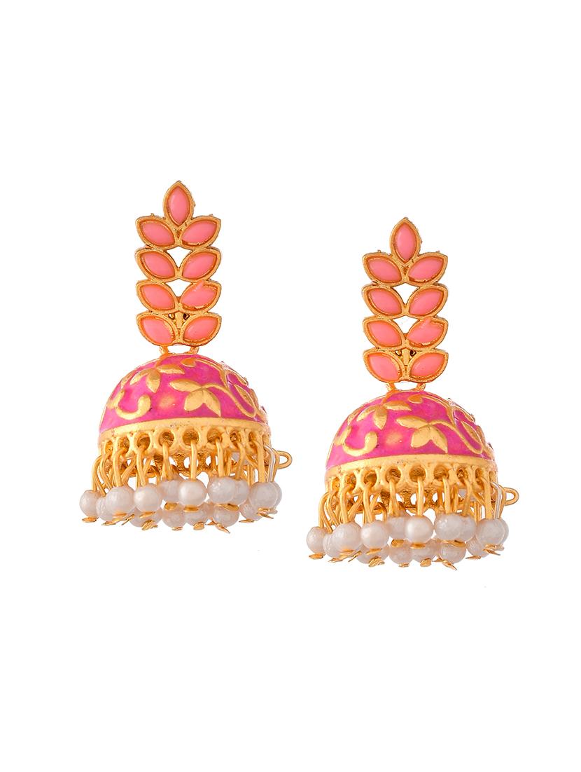 pink brass jhumka earring - 18382663 -  Standard Image - 1