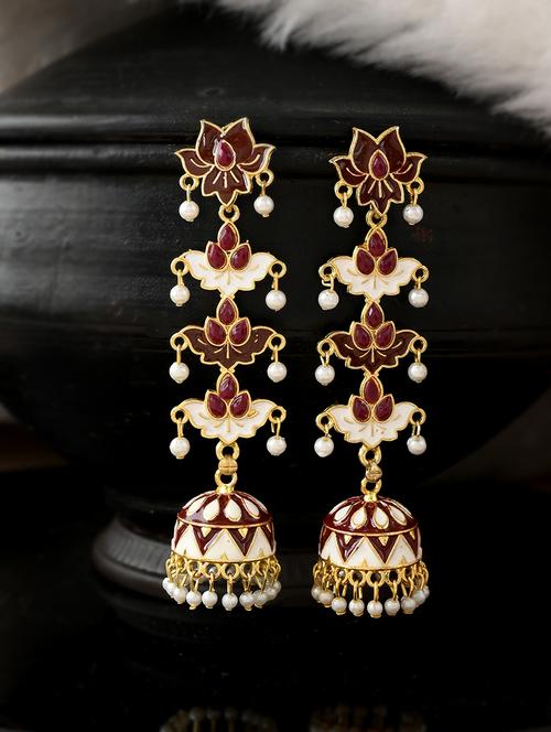 gold brass jhumka earring - 18382678 - Standard Image - 0