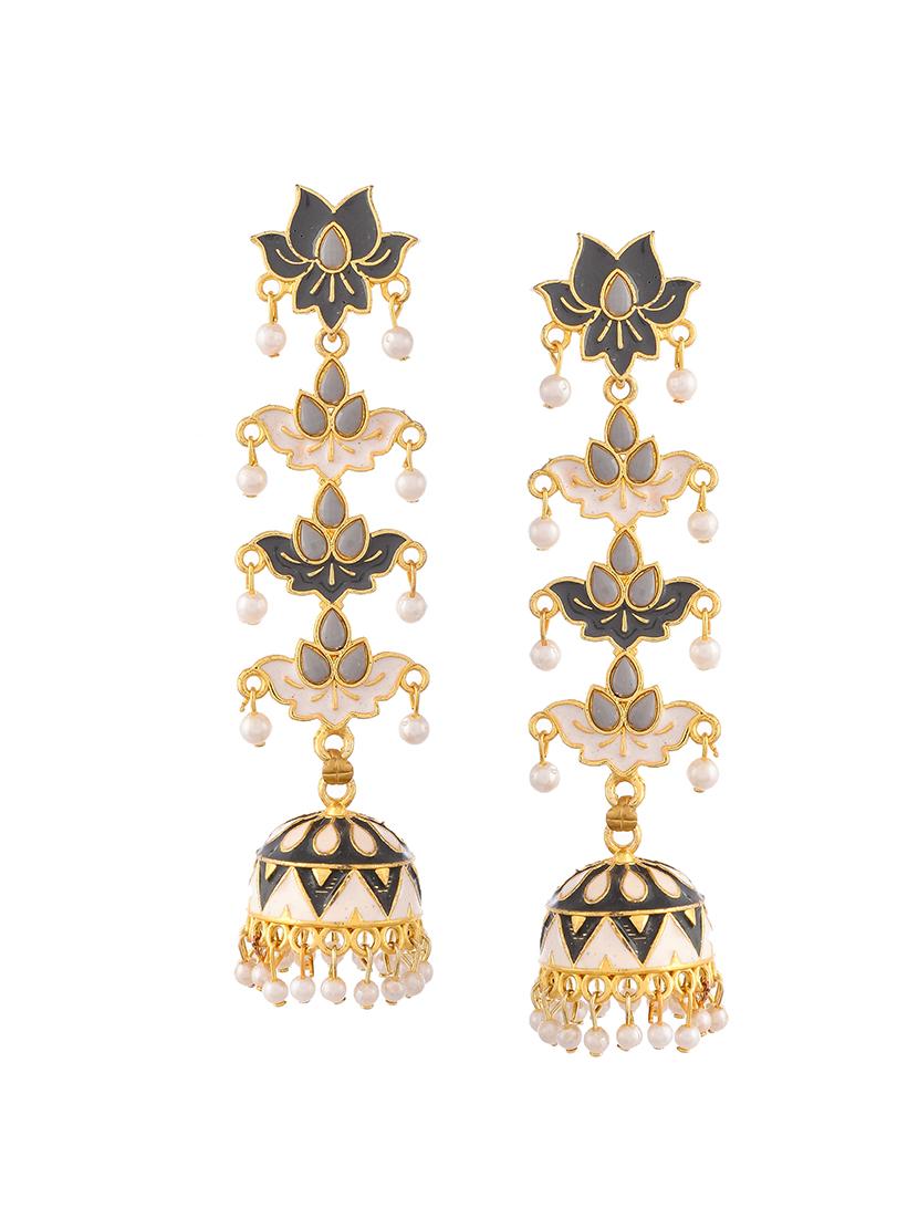 grey brass jhumka earring - 18382684 -  Standard Image - 1