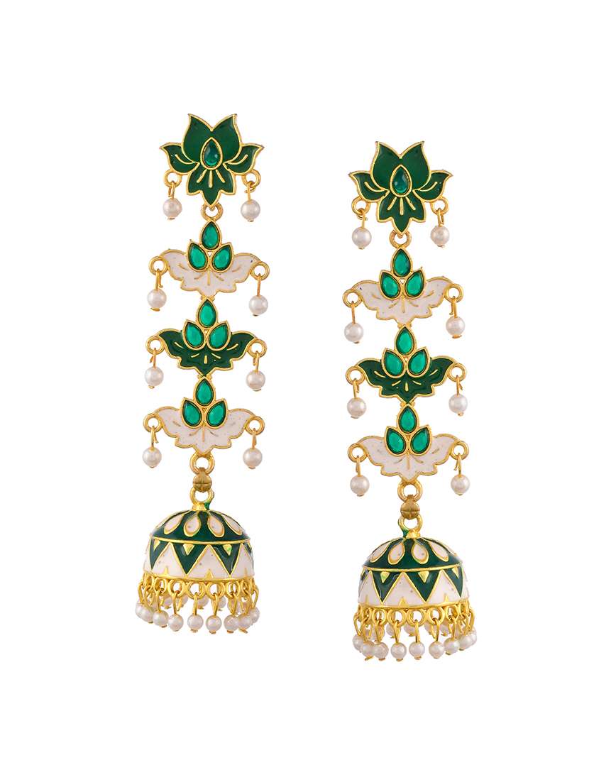 green brass jhumka earring - 18382690 -  Standard Image - 1