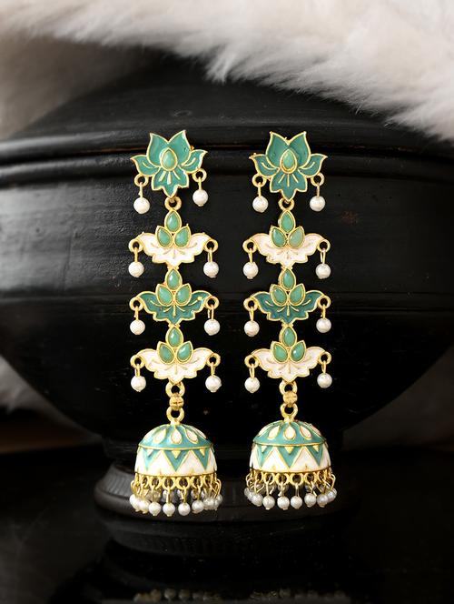 green brass jhumka earring - 18382691 - Standard Image - 0