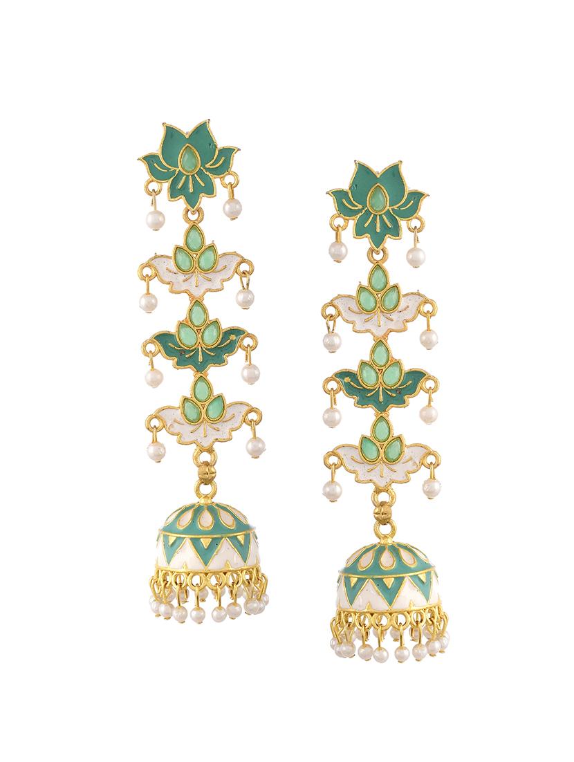 green brass jhumka earring - 18382691 - Standard Image - 1