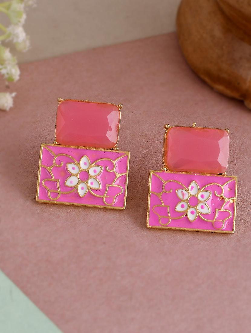 pink brass studs earring - 18382697 -  Zoom Image - 0