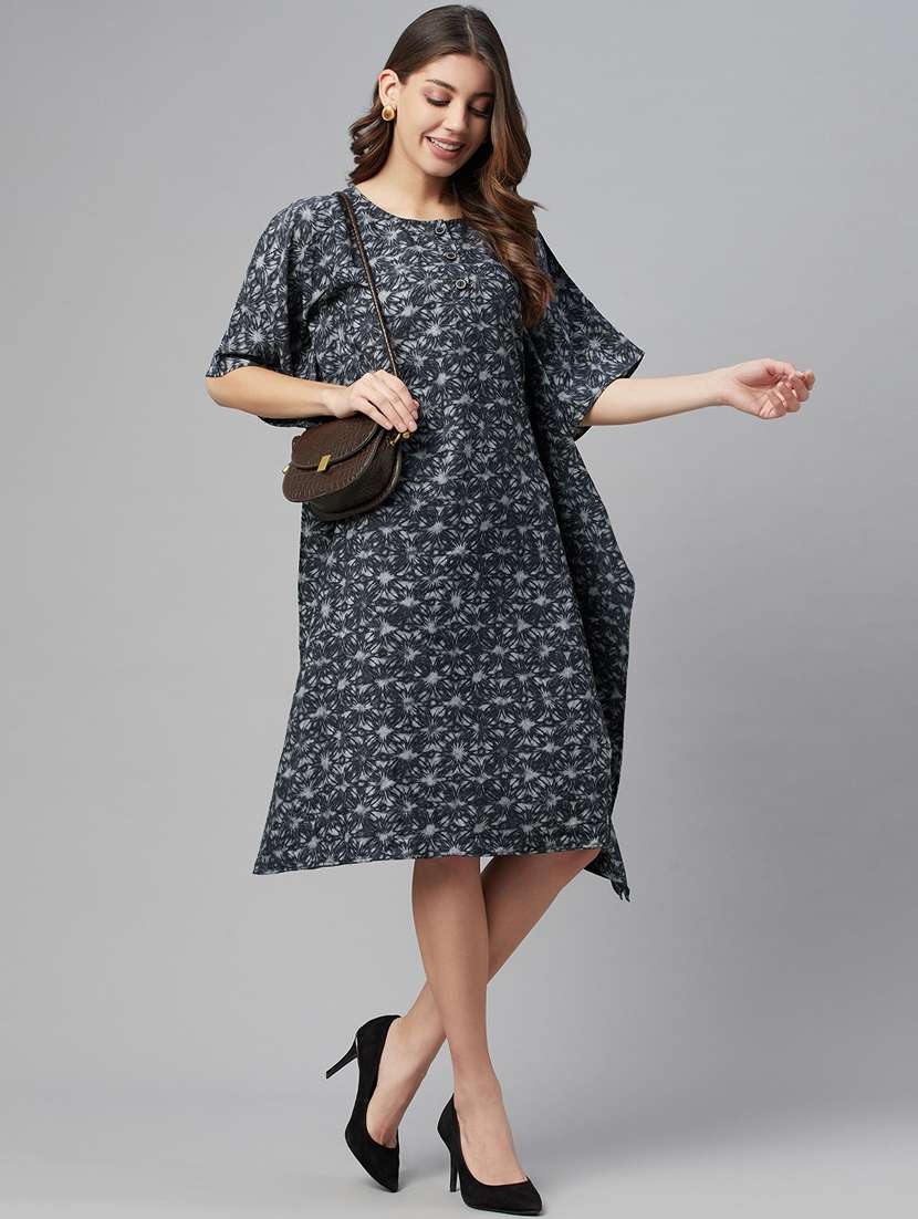 round neck printed kaftan dress