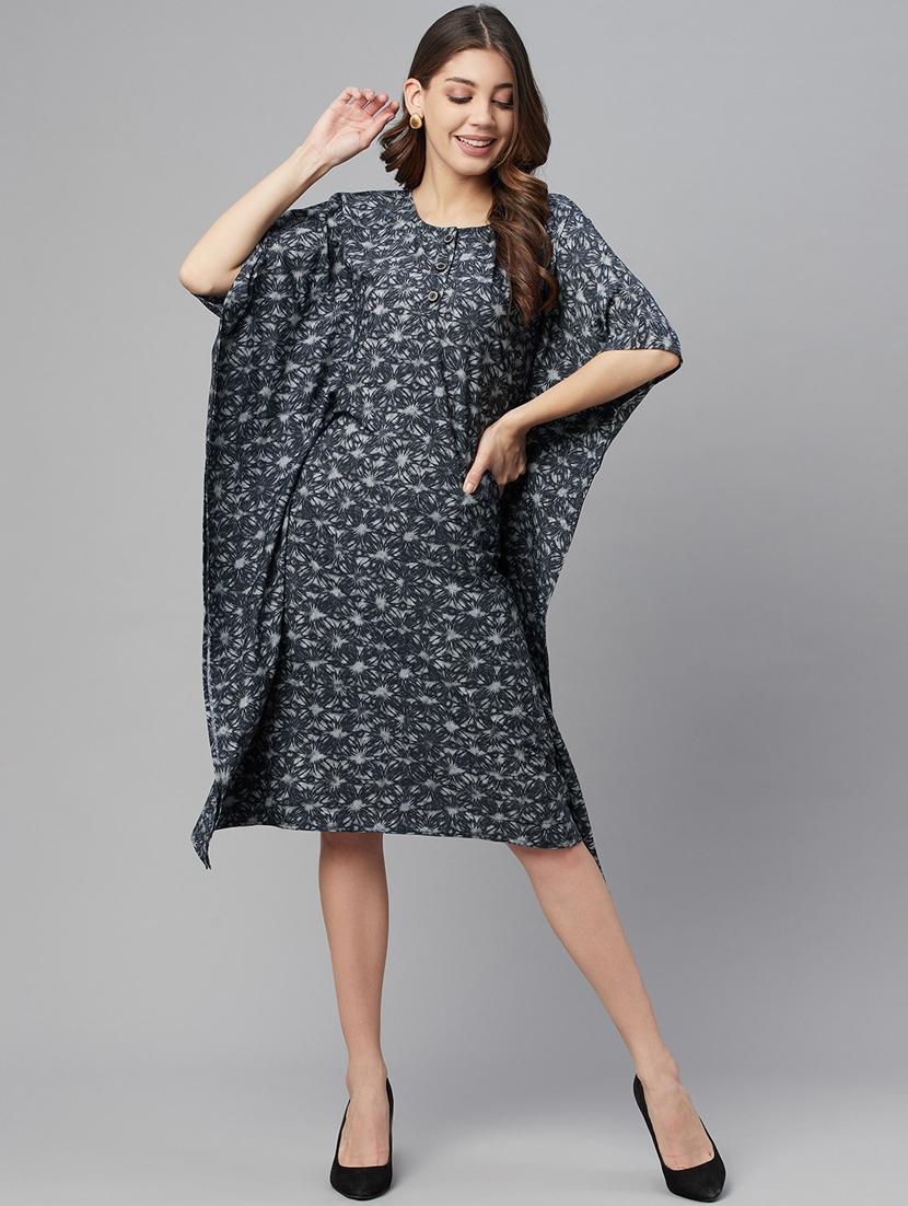 round neck printed kaftan dress - 18382724 - Standard Image - 1