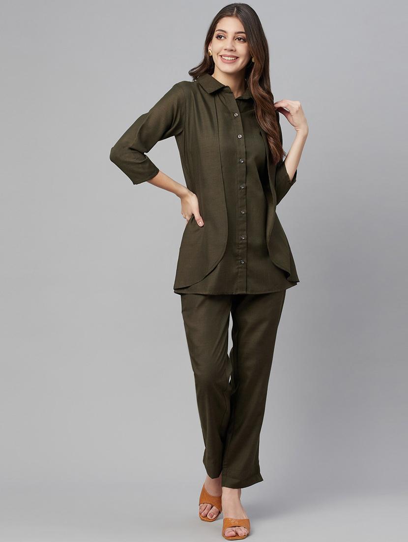 button up solid top and trouser set - 18382728 -  Standard Image - 1