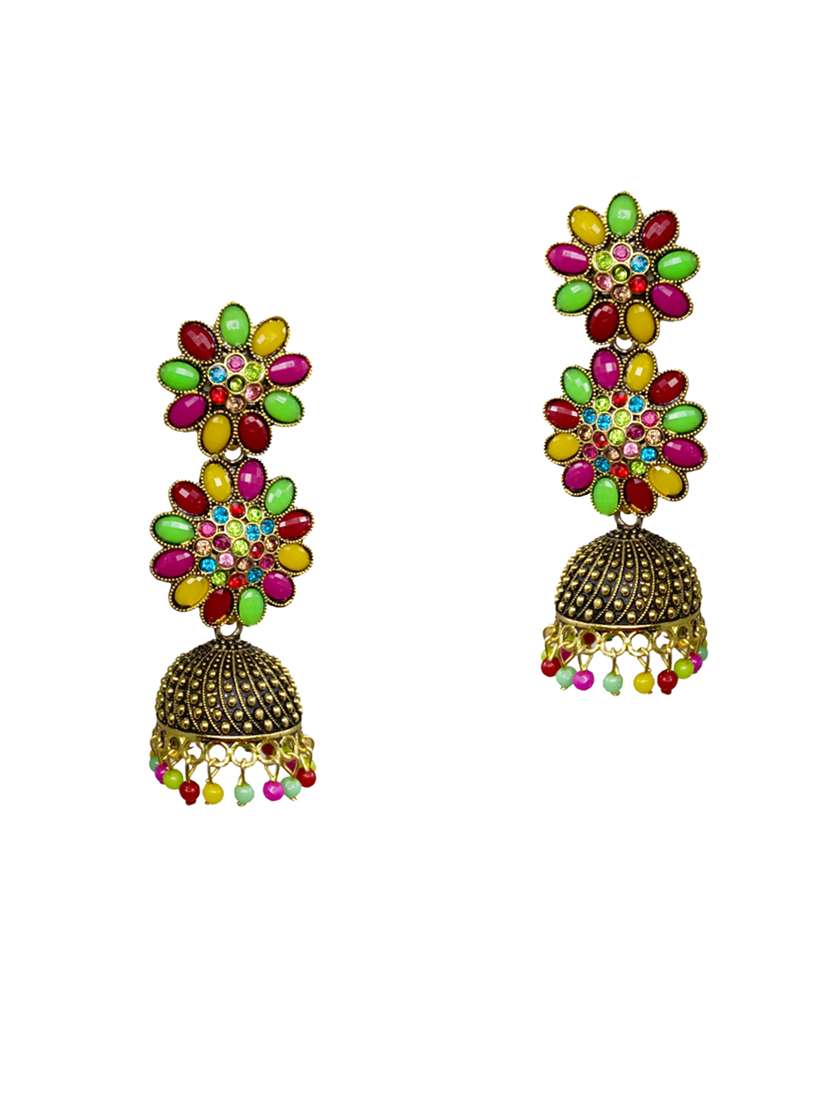 multi colored metal jhumka earring