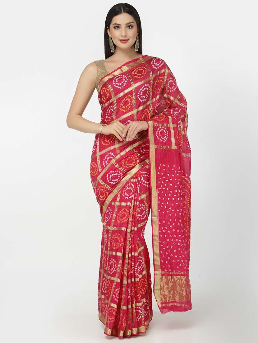 pink bandhani saree with blouse