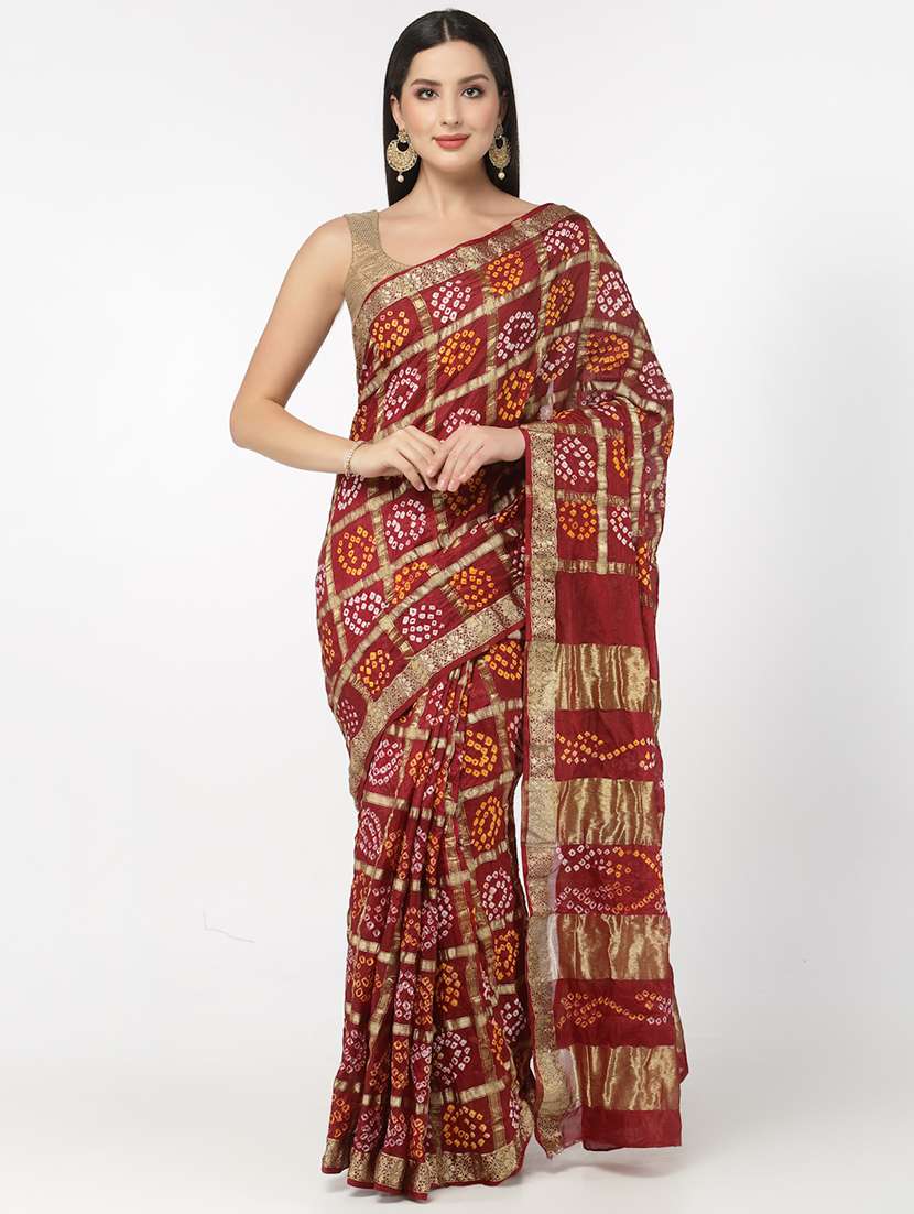 maroon bandhani saree with blouse