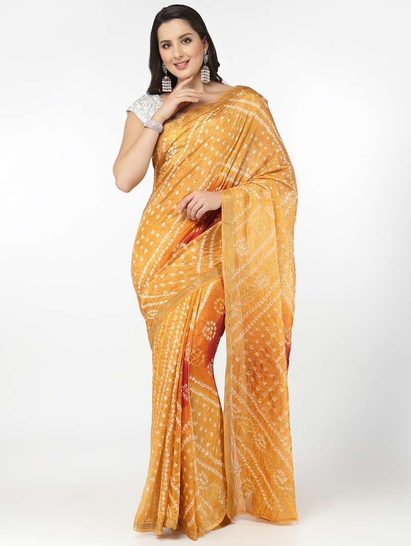 mustard bandhani saree with blouse