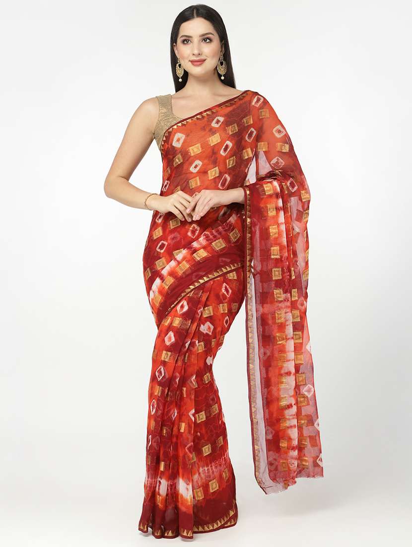 maroon bandhani saree with blouse