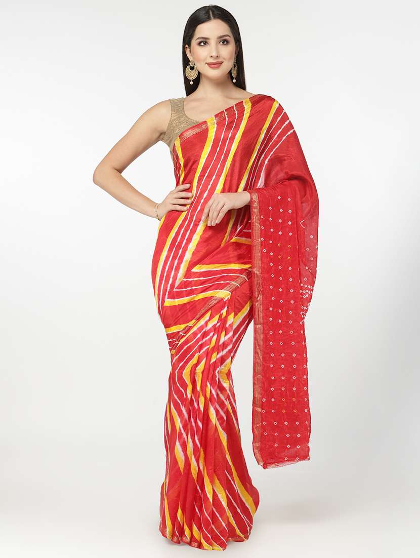 red bandhani saree with blouse