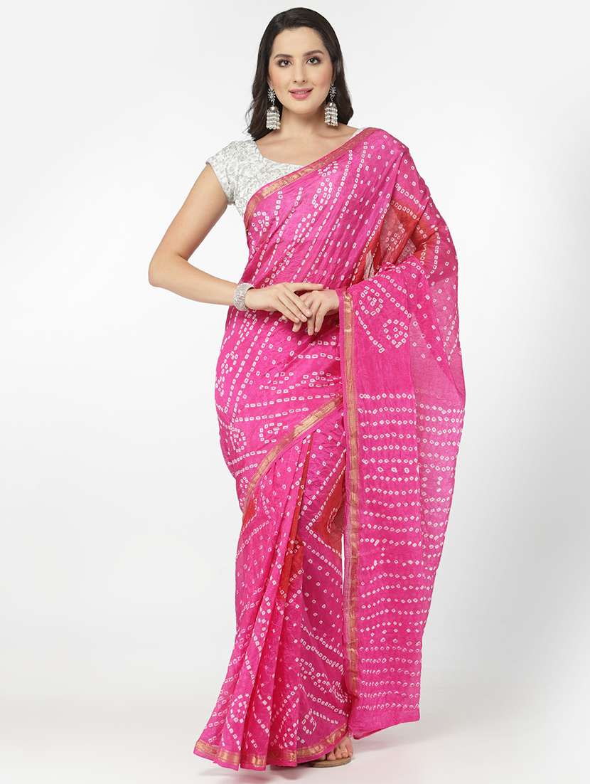 pink bandhani saree with blouse