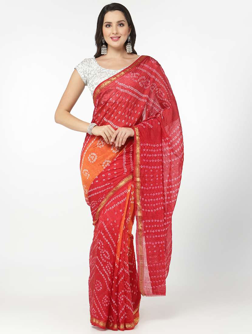 red bandhani saree with blouse
