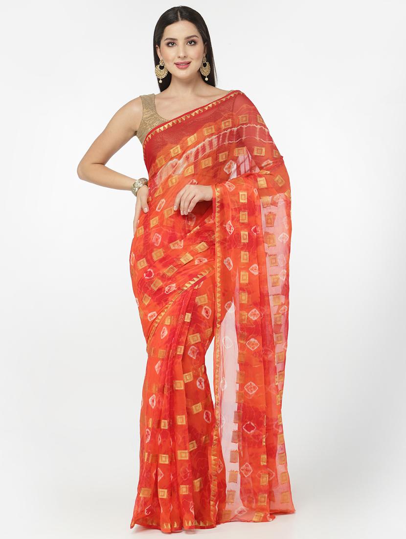 orange tie & dye saree with blouse
