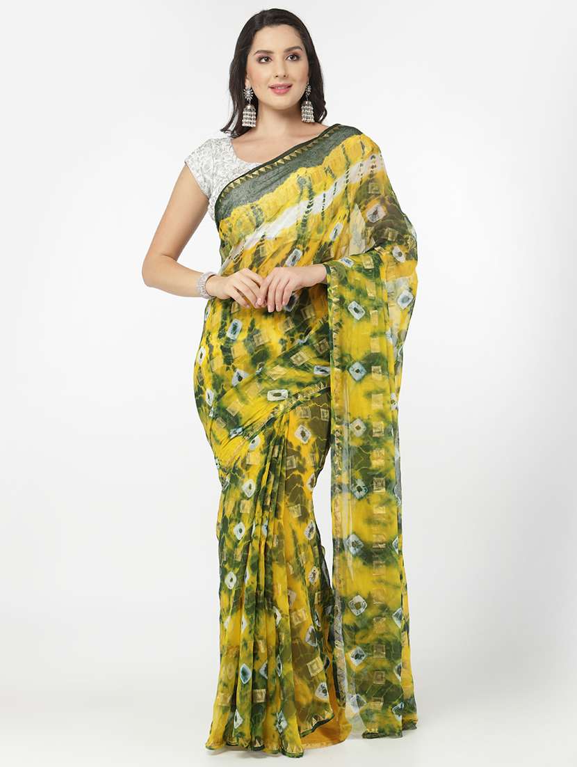 yellow tie & dye saree with blouse