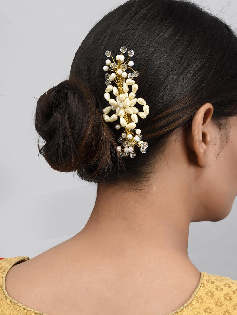 orange & gold toned embellished hair comb pin - 18382867 - Standard Image - 4