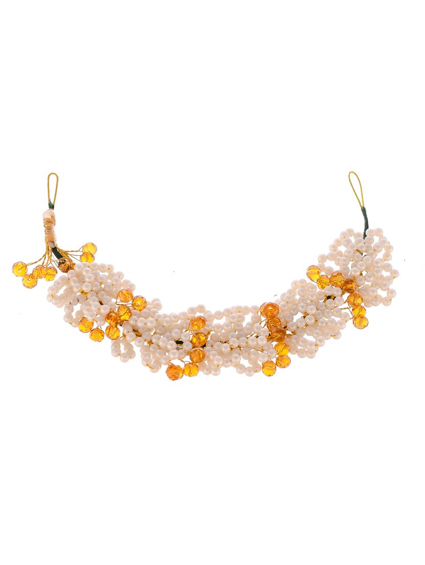 women gold & yellow colored handcrafted beaded hair tiara - 18382868 -  Standard Image - 1