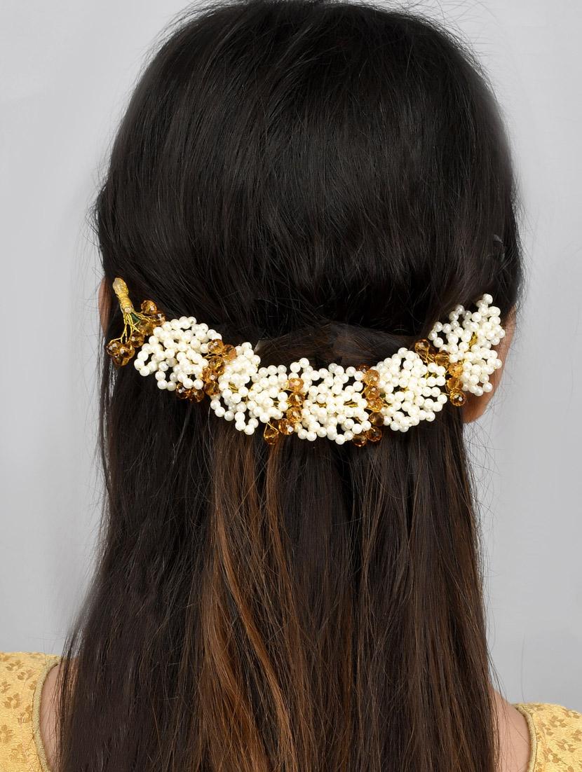 women gold & yellow colored handcrafted beaded hair tiara - 18382868 - Standard Image - 4