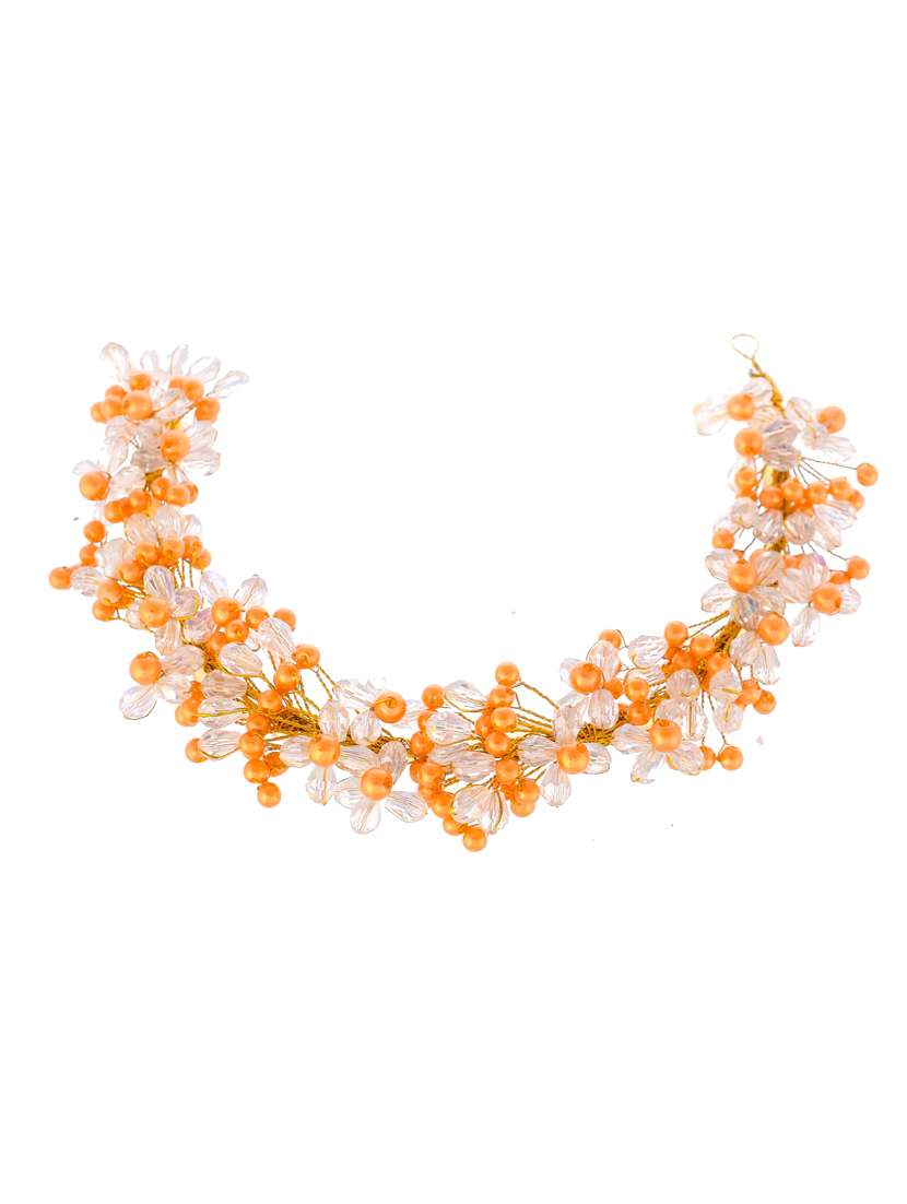 women gold & yellow colored handcrafted beaded hair tiara - 18382870 -  Standard Image - 1