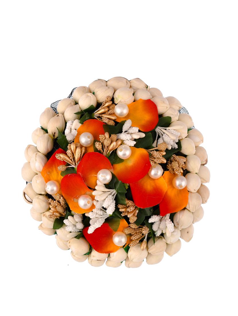 orange & white embellished handcrafted beaded hair bun cover - 18382876 - Standard Image - 1