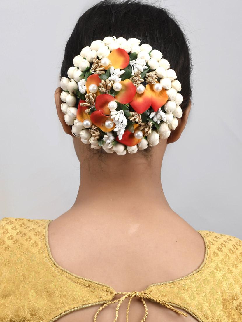 orange & white embellished handcrafted beaded hair bun cover - 18382876 - Standard Image - 4