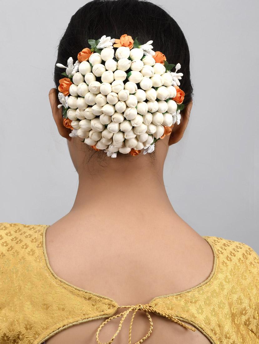 orange & white embellished handcrafted beaded hair bun cover - 18382886 - Standard Image - 4