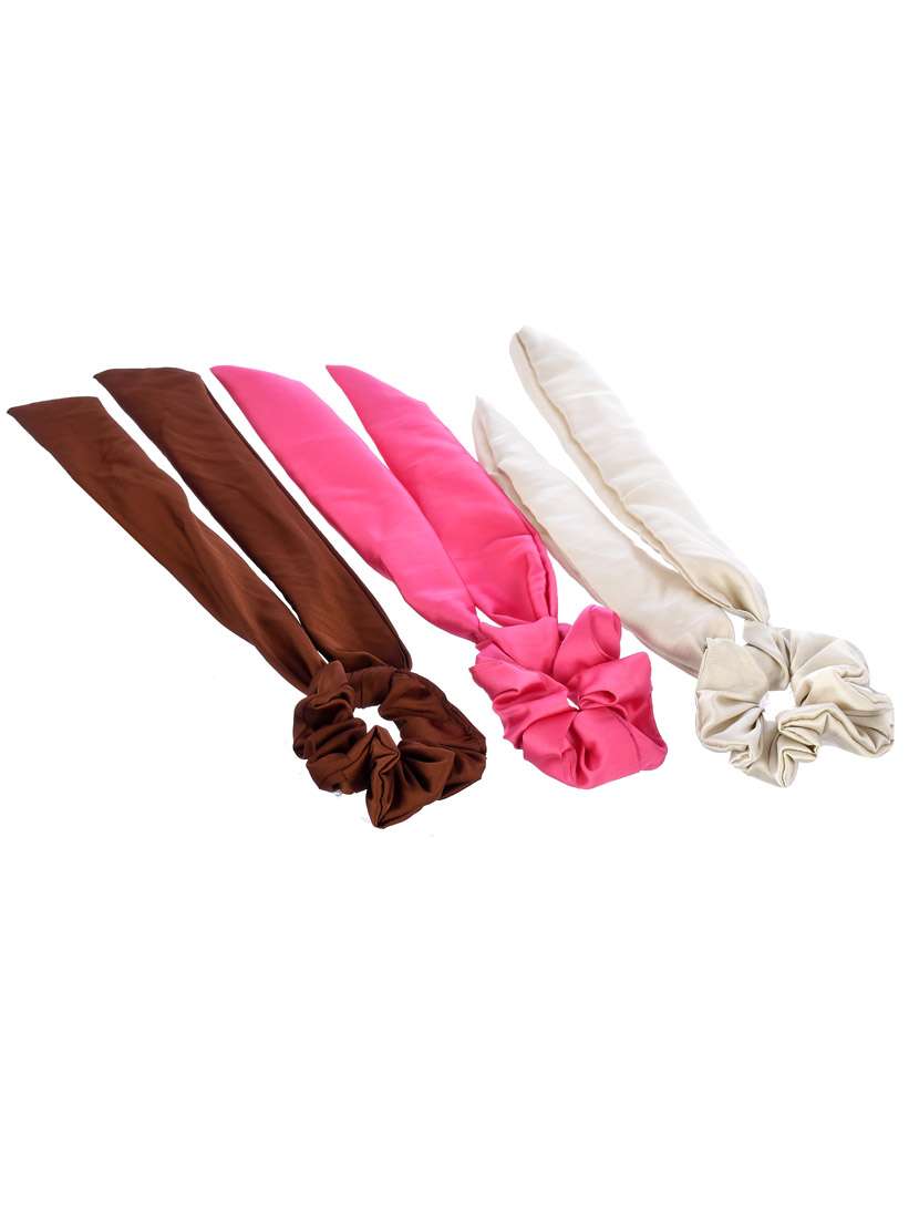 Women Multicolored Set Of 3 Scarf Hair Scrunchies Ponytail Holders