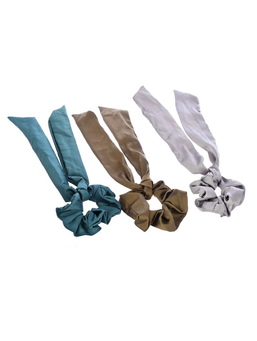 Multicolored Set Of 3 Scarf Hair Scrunchies Ponytail Holders