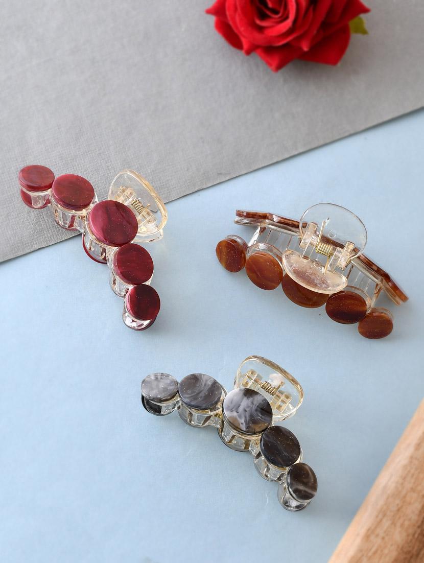 red & brown set of 3 claw clips