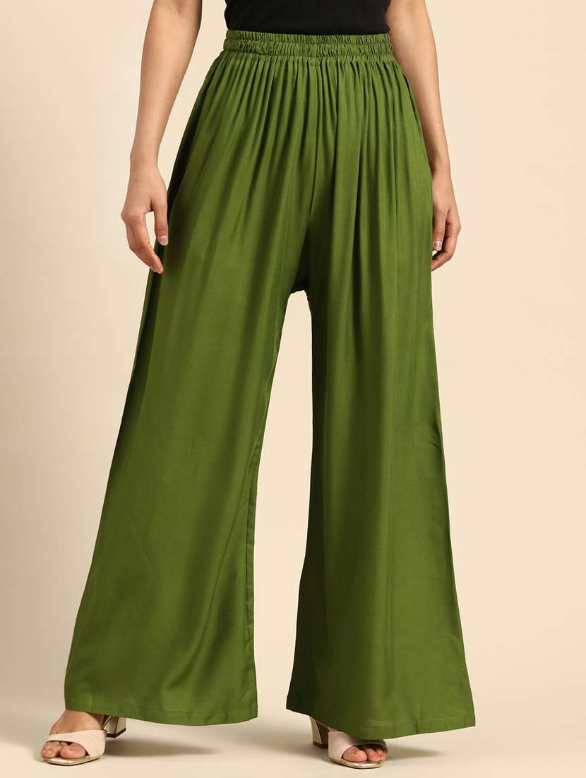 olive solid flared palazzo